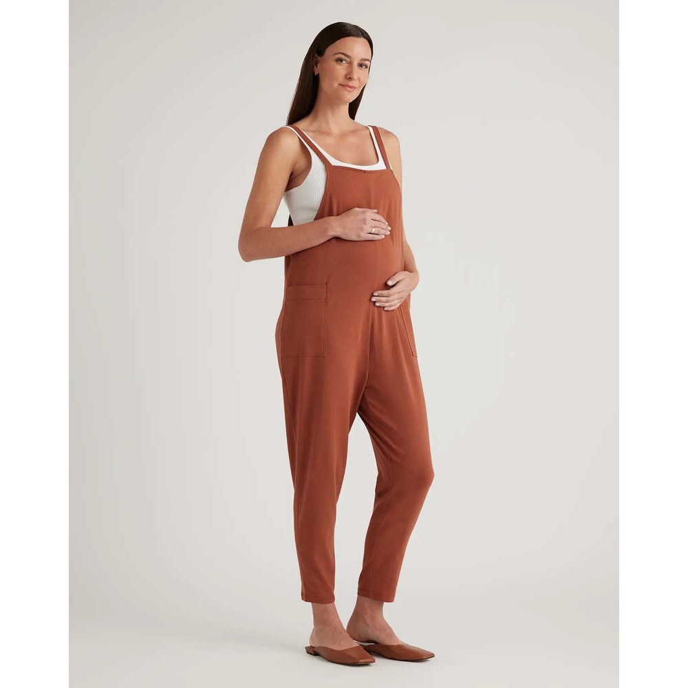 Quince Organic Cotton Maternity Overalls Rust Medium Adjustable Straps NWT